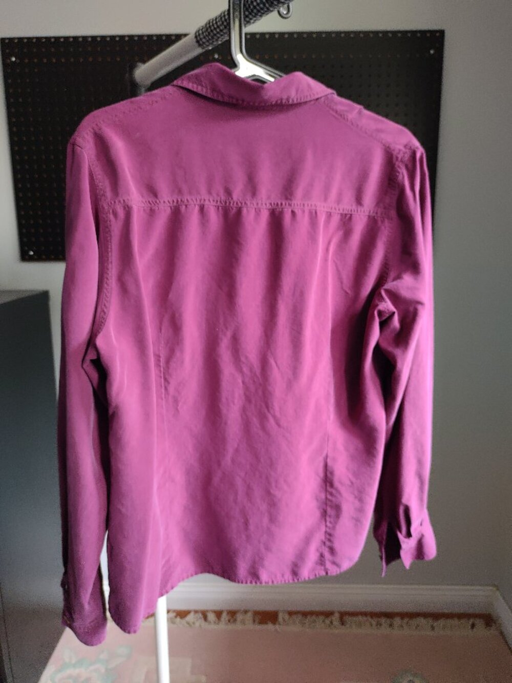 Vintage Jessica 100% Silk Button Down Shirt Size M - Solid Purple Pink Fuchsia - Picture 5 of 7